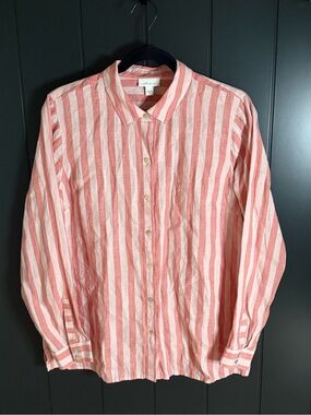 🐷 NWT J. Jill Women’s Pink Striped Linen Button Down - Size M